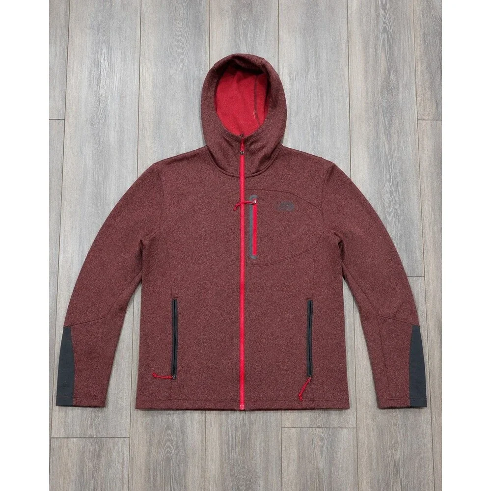 The North Face Mens M Burgundy Heather Full Zip Hooded Fleece Jacket